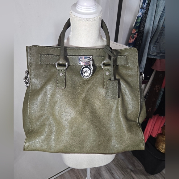 MICHAEL KORS HAMILTON LARGE MANDARIN OLIVE GREEN SAFFIANO LEATHER TOTE BAG NEW - Picture 3 of 15